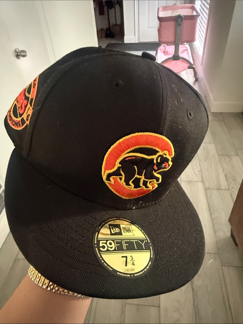 New Era Black 59FIFTY Fitted Cap with Red and Gold Bear Patch